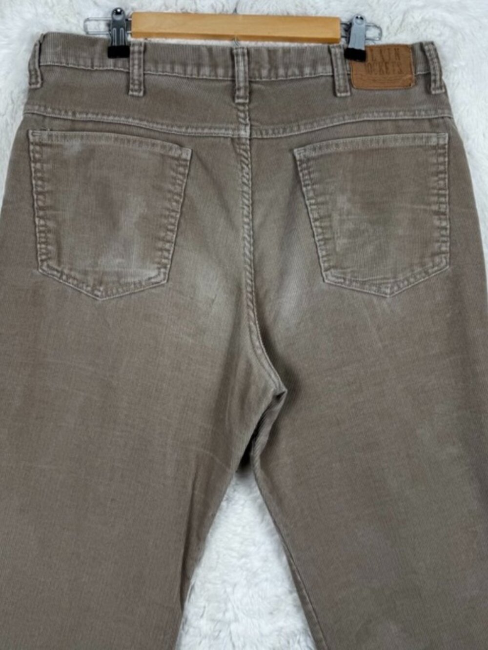 Vintage 70s 80s Plain Pockets Bootcut Flare Corduroy Pants 36x34 Tan Beige